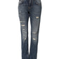 Blue Cotton Boyfriend Tattered Denim Jeans
