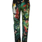 Black Cotton Tropical Mid Waist Pants