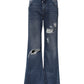Blue Cotton Wide Leg Tattered Denim Jeans