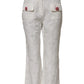 White Cotton Floral Jacquard Pants