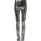 Metallic Silver Polyester Slim Fit Leggings Pants