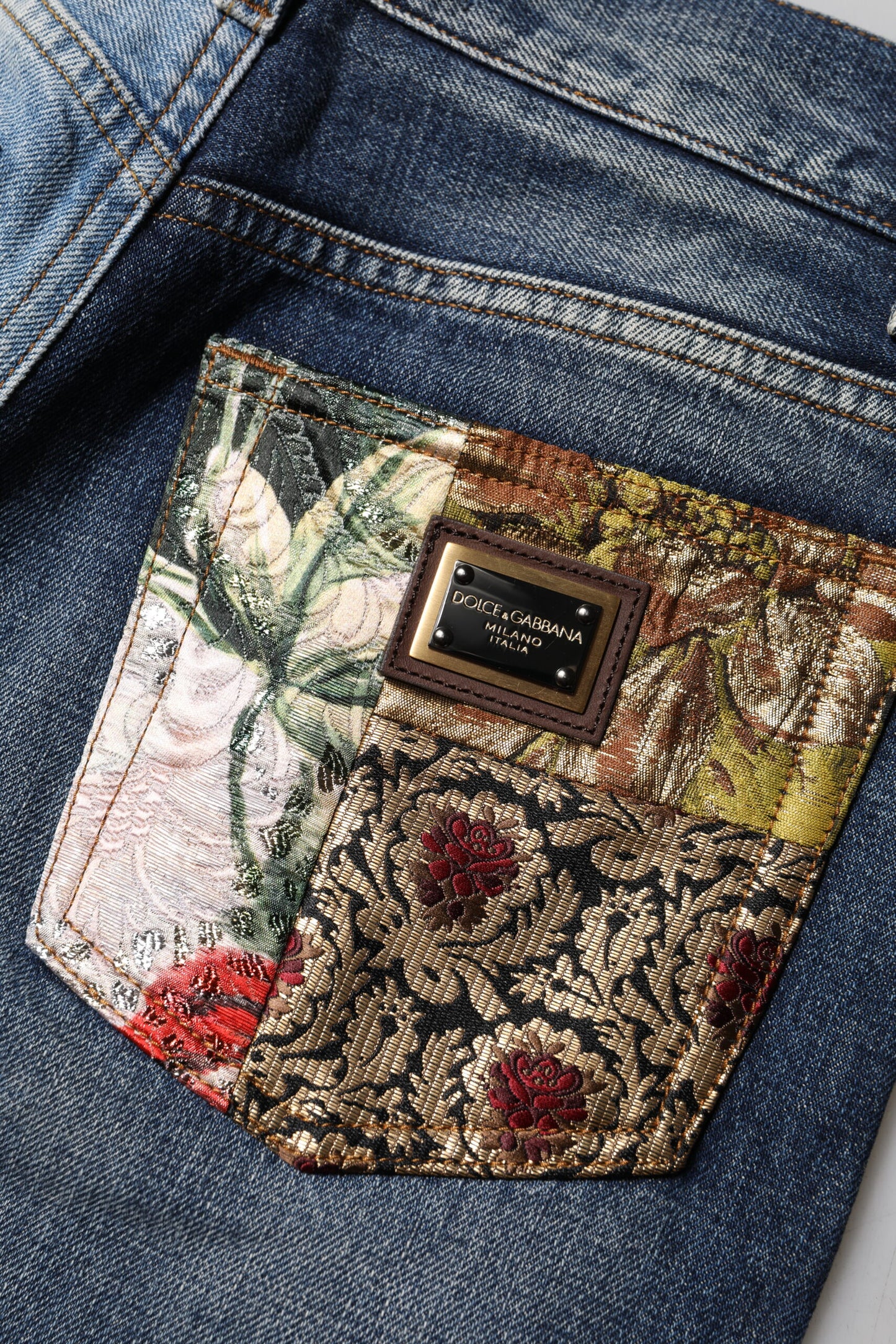 Multicolor Patchwork Tapered Denim Jeans