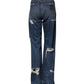 Blue Tattered Cotton Straight Denim Jeans