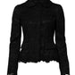 Black Floral Lace Cotton Collared Jacket