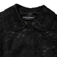 Black Floral Lace Cotton Collared Jacket