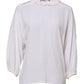 White Ruffled Neckline Blouse Pullover Top