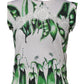 White Green Pea Print Sleeveless Blouse Top