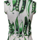 White Green Pea Print Sleeveless Blouse Top