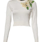 White Silk Lily Embellished Pullover Sweater