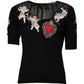 Black Sacred Heart Embroidered Crewneck Top