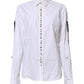 White Crystal Embellished Collared Shirt Top