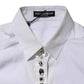 White Crystal Embellished Collared Shirt Top