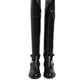 Black Leather Buckled High Boots Shoes