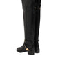 Black Leather Buckled High Boots Shoes