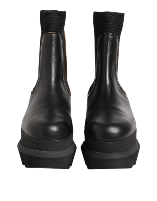 Black Chelsea Leather Pull On Women Ankle Boots Shoes