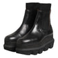 Black Chelsea Leather Pull On Women Ankle Boots Shoes