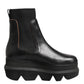 Black Chelsea Leather Pull On Women Ankle Boots Shoes
