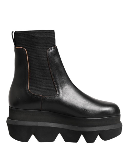 Black Chelsea Leather Pull On Women Ankle Boots Shoes