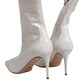 White Stiletto Heels Mid Calf Boots Shoes