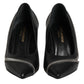 White Black Leather Pointed Toe Heels Shoes