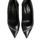 White Black Leather Pointed Toe Heels Shoes
