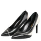 White Black Leather Pointed Toe Heels Shoes