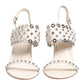 White Block Heeled Studded Quarter Strap Sandals Shoes