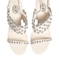 White Block Heeled Studded Quarter Strap Sandals Shoes