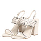 White Block Heeled Studded Quarter Strap Sandals Shoes