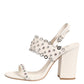 White Block Heeled Studded Quarter Strap Sandals Shoes