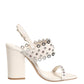 White Block Heeled Studded Quarter Strap Sandals Shoes