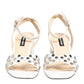 White Block Heeled Studded Wrap Strap Sandals Shoes
