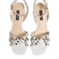 White Block Heeled Studded Wrap Strap Sandals Shoes