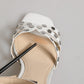 White Block Heeled Studded Wrap Strap Sandals Shoes