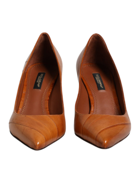 Brown Leather Stiletto Heel Pumps Shoes