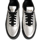 Silver Leather Lace Up Low Top Sneakers Shoes