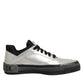 Silver Leather Lace Up Low Top Sneakers Shoes