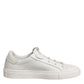 White Leather Low Top Lace Up Sneakers Shoes