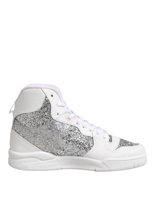 White Silver High Top Women Sneakers Shoes