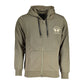 Green Cotton Men Sweater with Hood and Zip Pockets