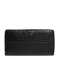 Black Leather Logo Plaque Zip Around Continental Wallet