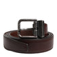 Brown Classic Silver Metal Logo Buckle Belt