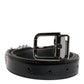 Black Embellished Metal Logo Buckle Belt