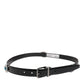 Black Embellished Metal Logo Buckle Belt