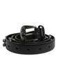 Black Studded Leather Metal Logo Buckle Belt