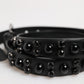 Black Studded Leather Metal Logo Buckle Belt
