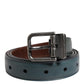 Green Classic Leather Metal Logo Buckle Belt