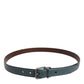 Green Classic Leather Metal Logo Buckle Belt