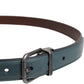 Green Classic Leather Metal Logo Buckle Belt
