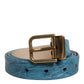 Blue Leather Classic Gold Metal Buckle Belt
